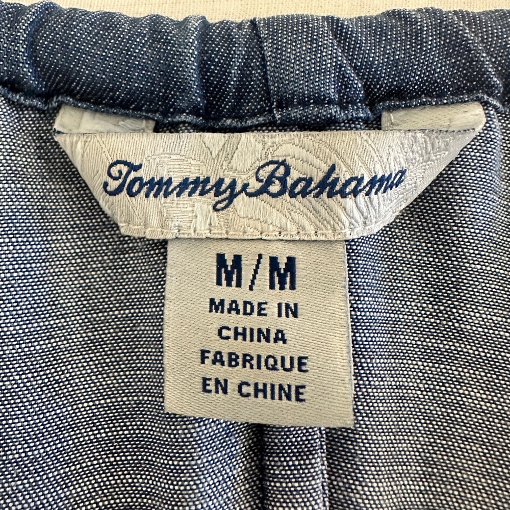 Tommy Bahama‎ Dress - Chambray / Denim Sundress, Asymmetrical Hem w/Embroidery. - Picture 7 of 11